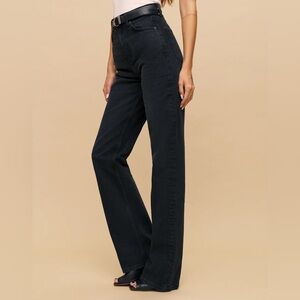 Reformation WIDLER Washed Black Wide Leg Jeans